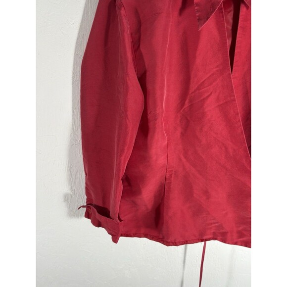 ICE Women's 100% Silk Bright Hot Red Wrap Lined Blouse Long Sleeve Size 8 - Picture 3 of 7